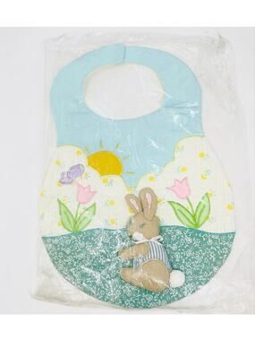 Kubla Crafts Baby Bib Appliqué Soft Sculpture Rabbit NEW Vintage 1989 NIP-NOS